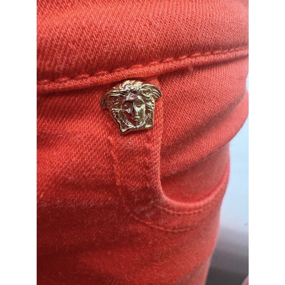 Women's Versace Runway Coral Medusa Motif Denim Jeans Size 25 - Picture 11 of 16